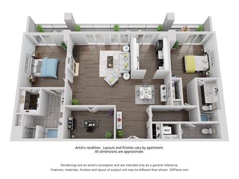 Floor plan for 2 beds, 2 baths, 1612 sqft